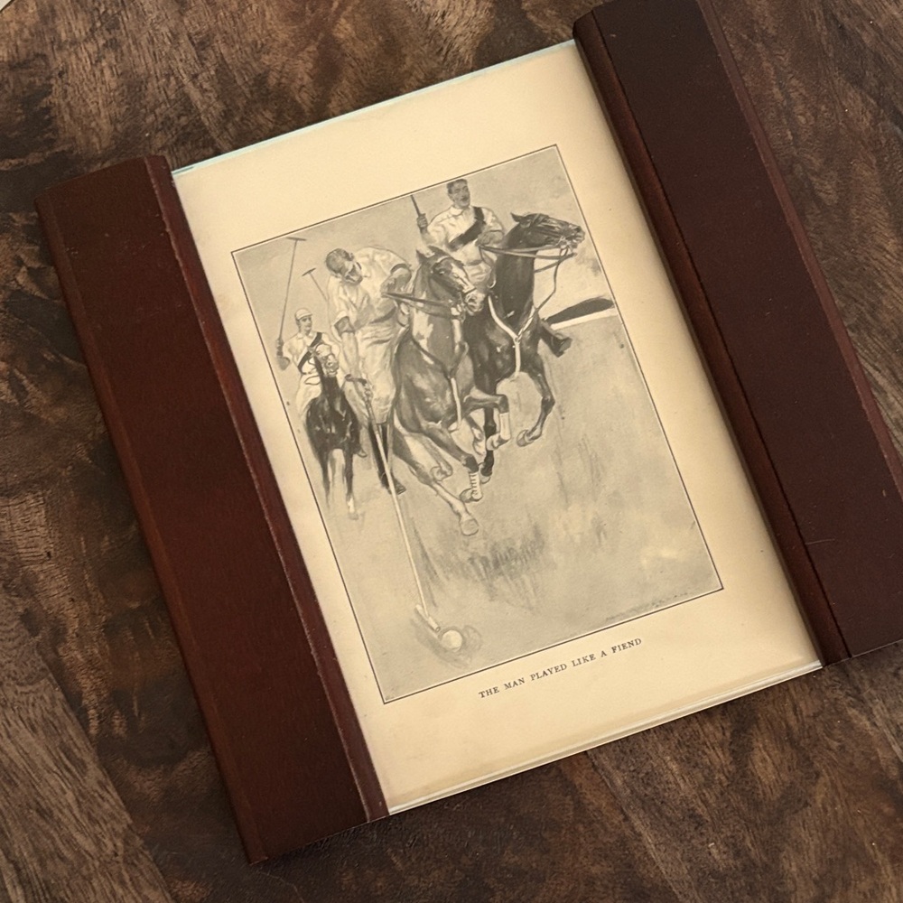 Vintage Polo Art Print with custom Wooden Frame 1950s equestrian art 7x7